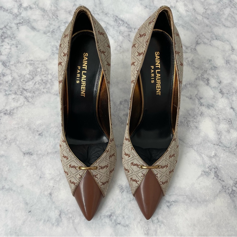 NEW RARE YSL Saint Laurent Paris Monogram Vintage Logo Pumps Blogger Heels Shoes